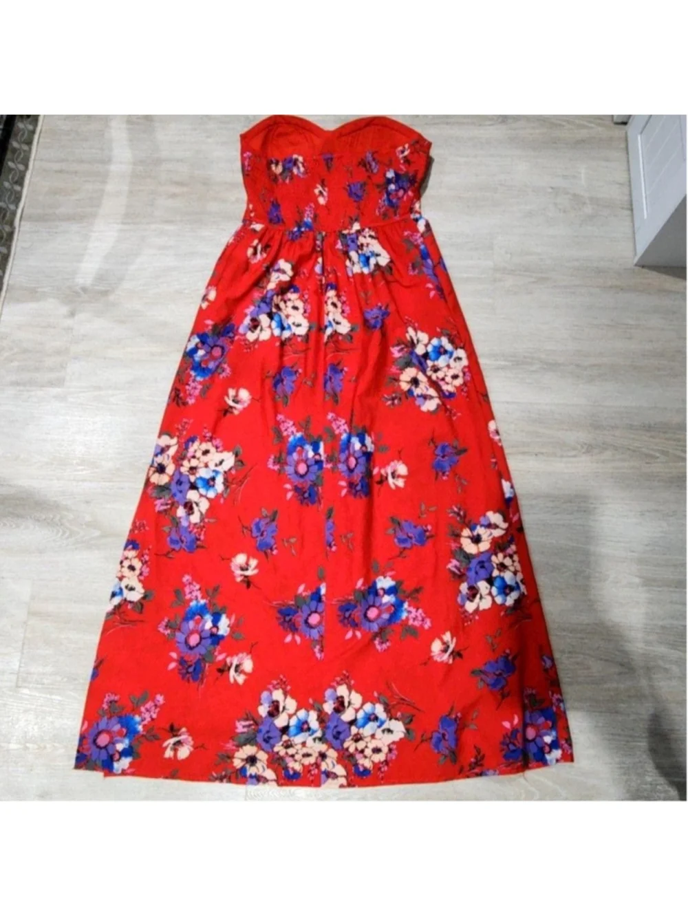 Band Of Gypsies Dress Womens M Red Floral Strapless Maxi Boho Sundress Casual - Picture 3 of 6